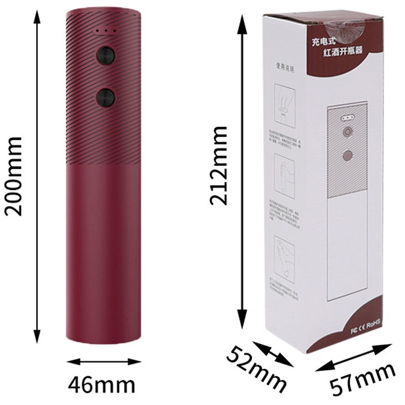 Tirbuson Electric pentru Vin, Deschizator Automat de Sticle, Reincarcabil prin USB, Material ABS si Otel Inoxidabil, 20 x 4.6 cm, Rosu