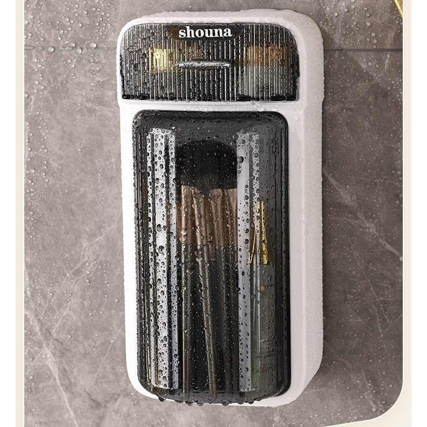 Organizator Cosmetice si Baie Rotativ 360 Grade, Suport Machiaj cu 4 Compartimente si 1 Sertar, Plastic PP si PET, 27.5 x 16 x 11 cm, Alb/Negru