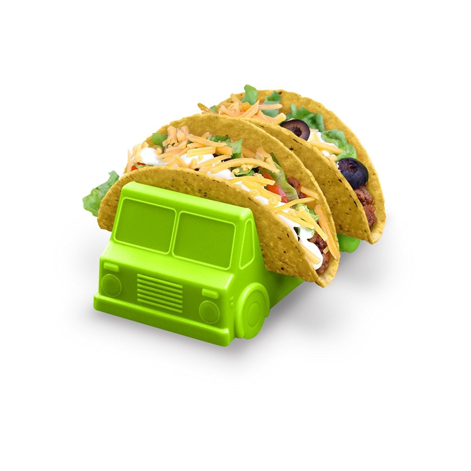 Suport pentru Taco si Tortilla, Model Autobuz Jucaus, Polipropilena Fara BPA, Compatibil Masina de Spalat Vase, 14 x 7.5 x 6.5 cm, Verde