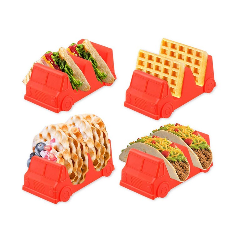 Suport Taco și Tortilla, Model Autobuz Jucăuș, Material PP fără BPA, Compatibil Mașina de Spălat Vase, 14 x 7.5 x 6.5 cm, Roșu