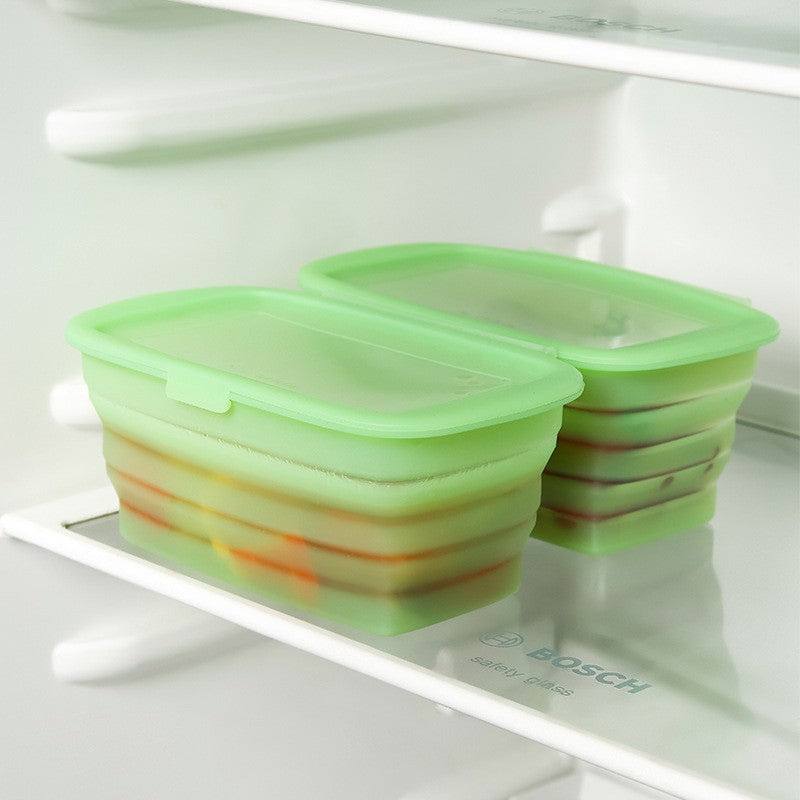 Caserola Pliabila pentru Pranz si Depozitare Alimente, Rezistenta la Microunde si Temperaturi Extreme, Silicon Alimentar, 1L, Verde Transparent