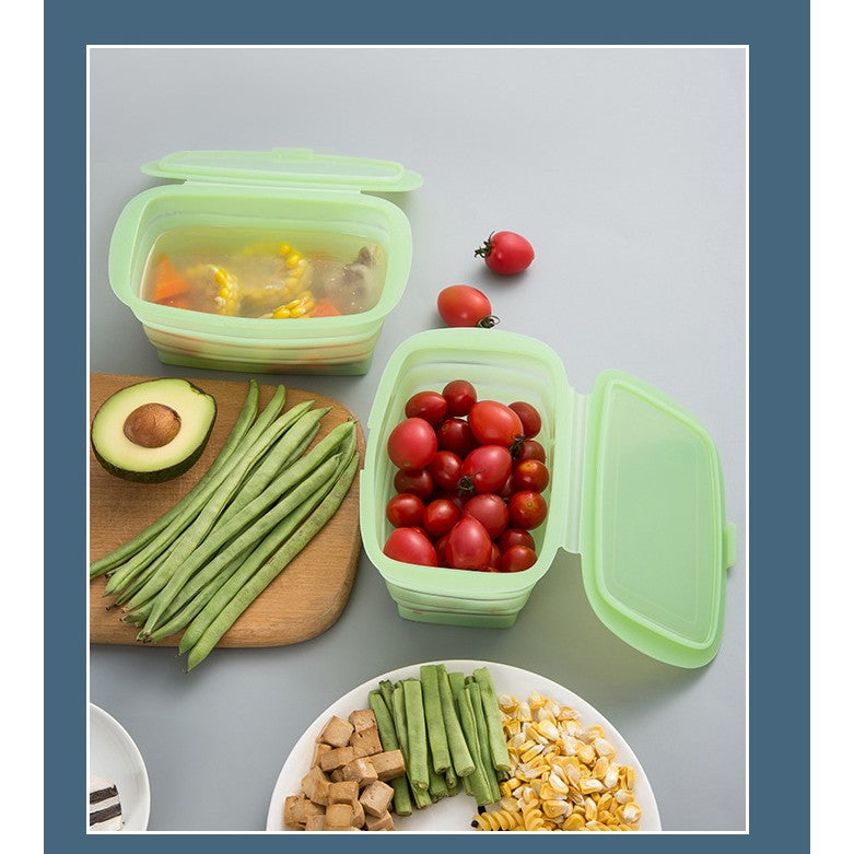 Caserola Pliabila pentru Pranz si Depozitare Alimente, Rezistenta la Microunde si Temperaturi Extreme, Silicon Alimentar, 1L, Verde Transparent