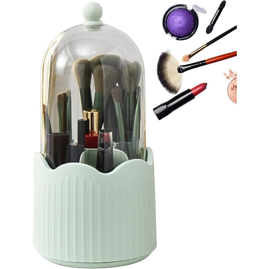 Organizator Pensule Machiaj cu Capac, Suport Rotativ 360 Grade pentru Cosmetice, ABS si PET, 36 x 13 cm, Verde