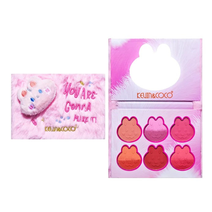 Kevin&Coco Set Machiaj cu 6 Culori Blush, Paleta Fard de Obraz cu Pigment Ridicat, Husa Pufoasa Design Pisicuta, Material Non-Toxic, 17.3x12.5x5 cm, Multicolor