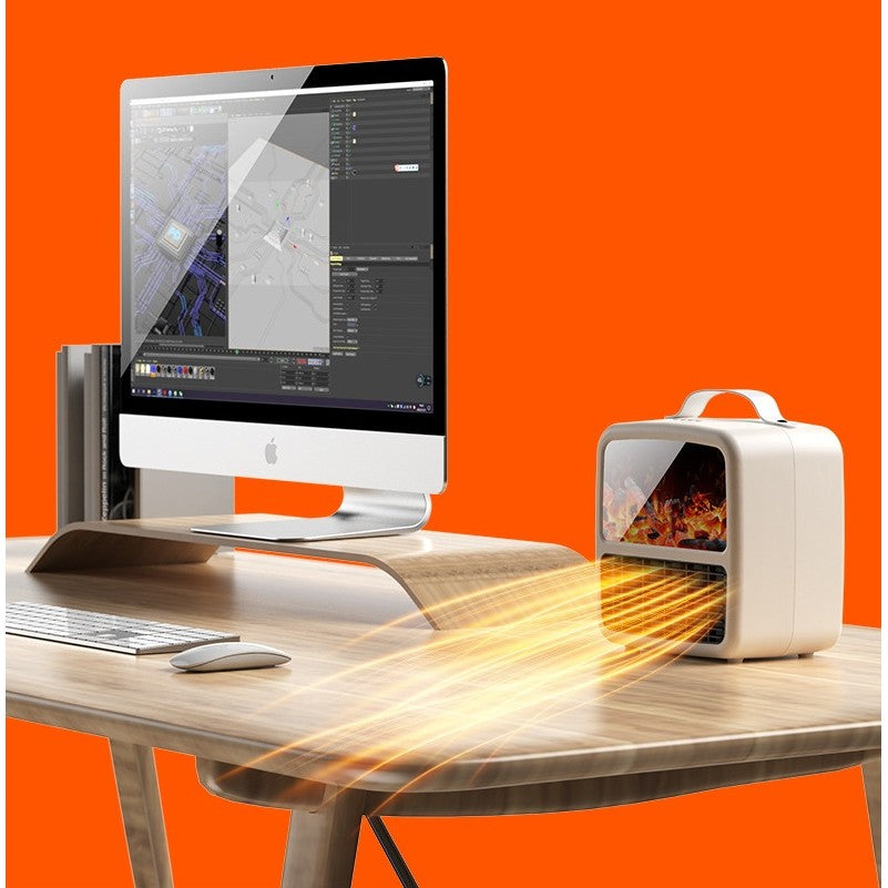 Aeroterma Portabila Mini, Incalzitor Ceramic PTC cu Efect de Semineu si Flacara, Display LCD, 1500W, 2 Trepte de Putere, Oprire Automata, ABS Ignifug, 22 x 22 x 15 cm, Alb