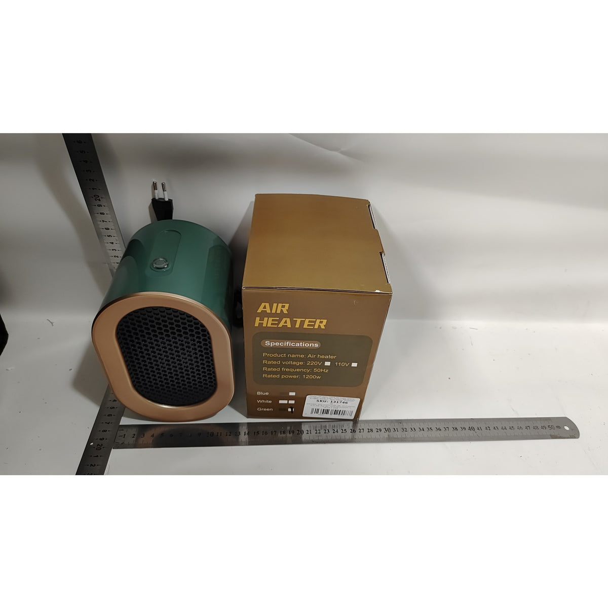 Mini Aeroterma Portabila, Incalzitor Electric Element PTC, Putere 1200W, Termostat Reglabil, Protectie Supraincalzire, Plastic ABS, 19.5 x 12.5 x 12.5 cm, Verde
