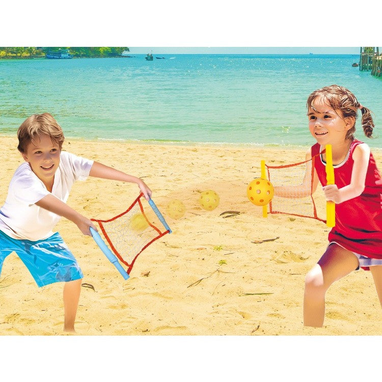 Joc Spikeball Interactiv pentru Copii, Set Sportiv Aer Liber si Interior, Plastic si Nailon, 2 Plase cu Maner si 2 Mingi Luminoase, Multicolor