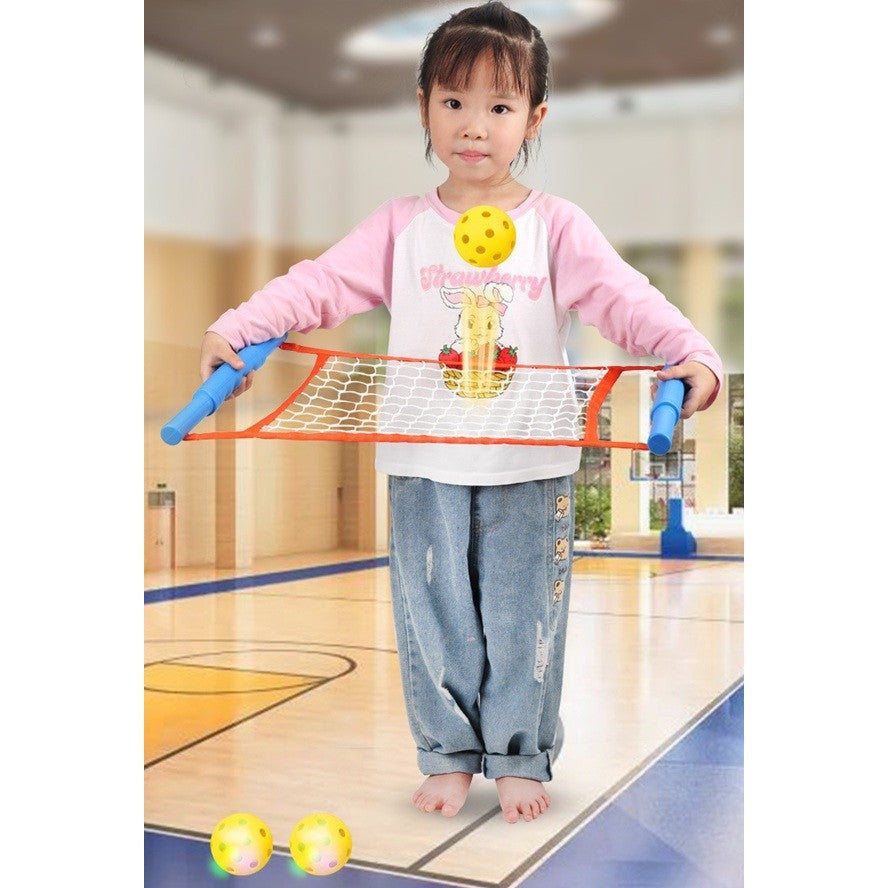Joc Spikeball Interactiv pentru Copii, Set Sportiv Aer Liber si Interior, Plastic si Nailon, 2 Plase cu Maner si 2 Mingi Luminoase, Multicolor