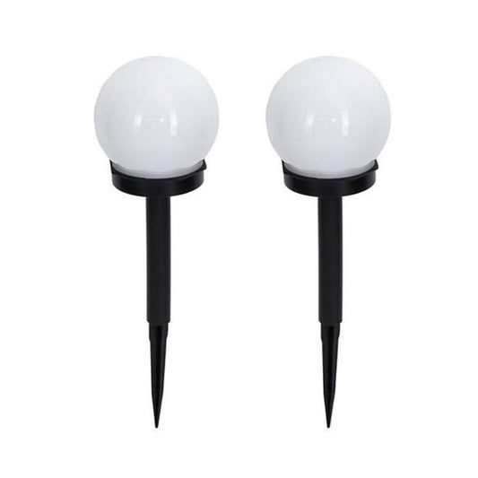 Set 2 Lampi Solare LED, Forma Sferica Tip Glob, Iluminat Exterior Gradina si Terasa, Rezistente la Intemperii, Senzor Crepuscular, Plastic, Diametru 10 cm, Alb Cald