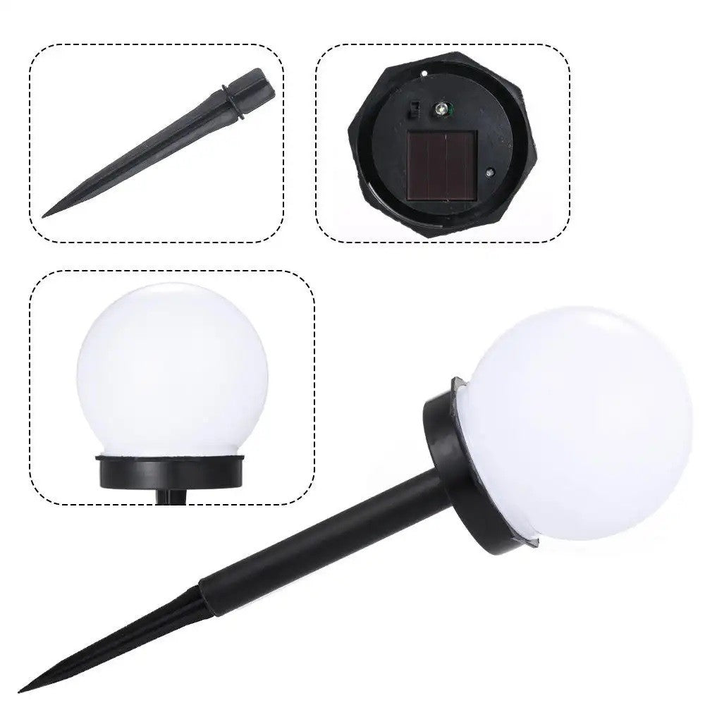 Set 2 Lampi Solare LED, Forma Sferica Tip Glob, Iluminat Exterior Gradina si Terasa, Rezistente la Intemperii, Senzor Crepuscular, Plastic, Diametru 10 cm, Alb Cald