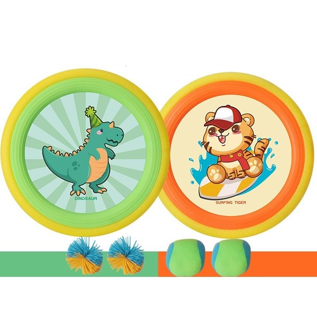 Fippy Set Interactiv Frisbee pentru Copii, Joc de Exterior cu 2 Palete Elastice si 4 Mingi, ABS si Panza, Diametru 30 cm, Multicolor