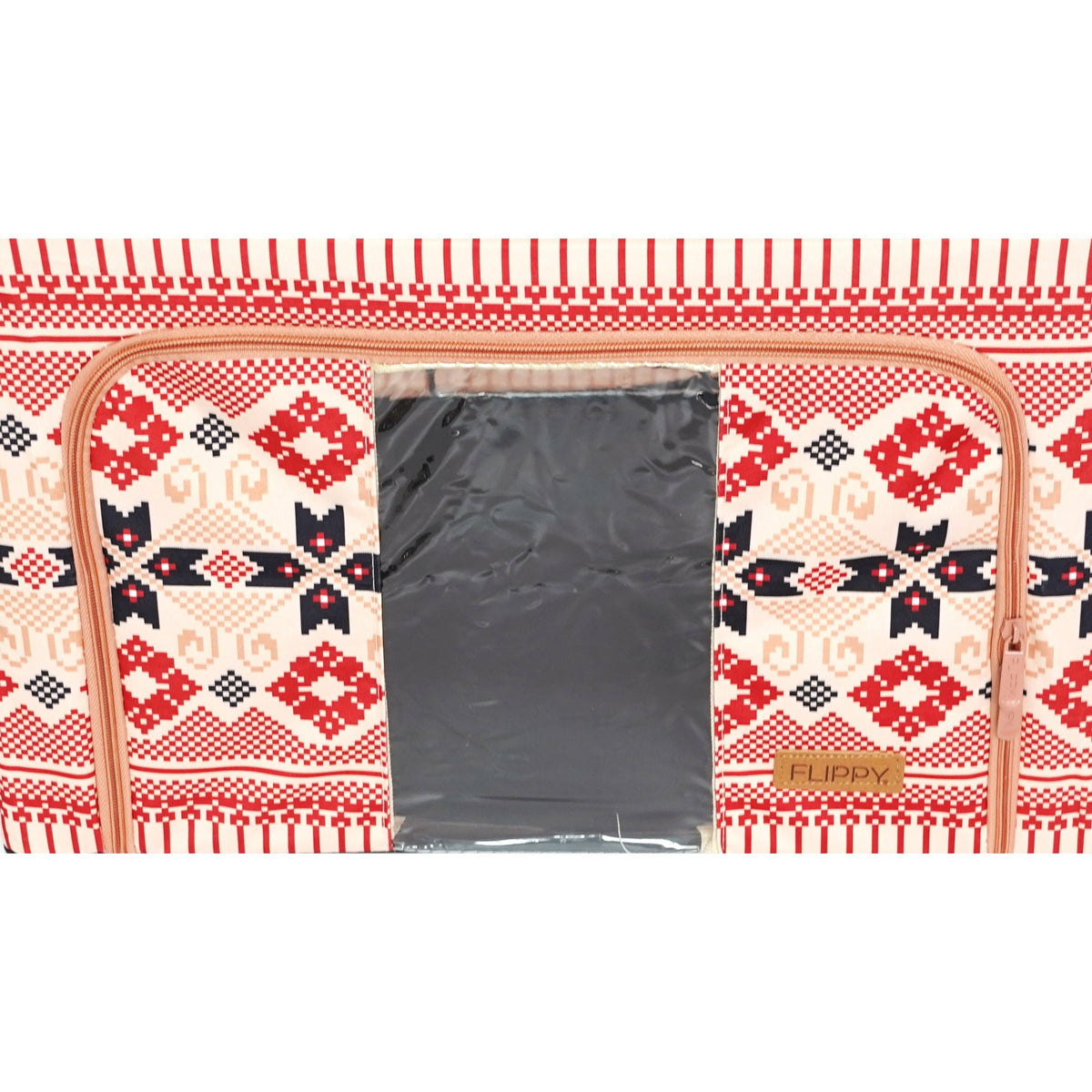 Cutie de Depozitare Pliabila pentru Haine si Lenjerie, Organizator cu Cadru Metalic si Fereastra, 2 Usi cu Fermoar, Bumbac si In, 100 L, 60x42x40 cm, Model Traditional 1