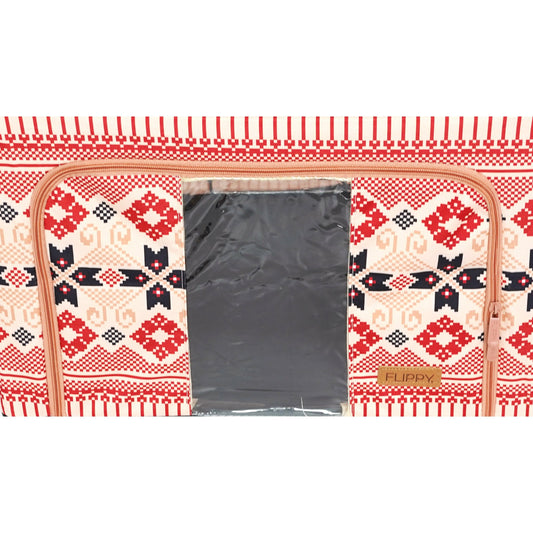 Cutie de Depozitare Pliabila pentru Haine si Lenjerie, Organizator cu Cadru Metalic si Fereastra, 2 Usi cu Fermoar, Bumbac si In, 100 L, 60x42x40 cm, Model Traditional 1