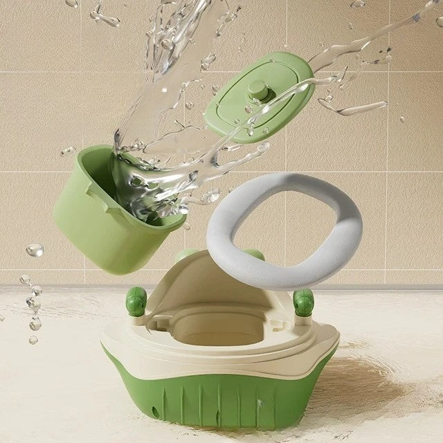 Olita 2in1 Pentru Copii, Model Balena cu Reductor WC, Muzica si Lumini, Perna PU Moale si Recipient Detasabil, Plastic, 36 x 41 x 20 cm, Verde