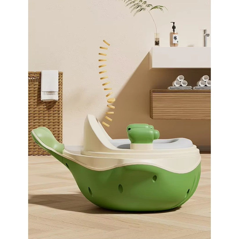Olita 2in1 Pentru Copii, Model Balena cu Reductor WC, Muzica si Lumini, Perna PU Moale si Recipient Detasabil, Plastic, 36 x 41 x 20 cm, Verde
