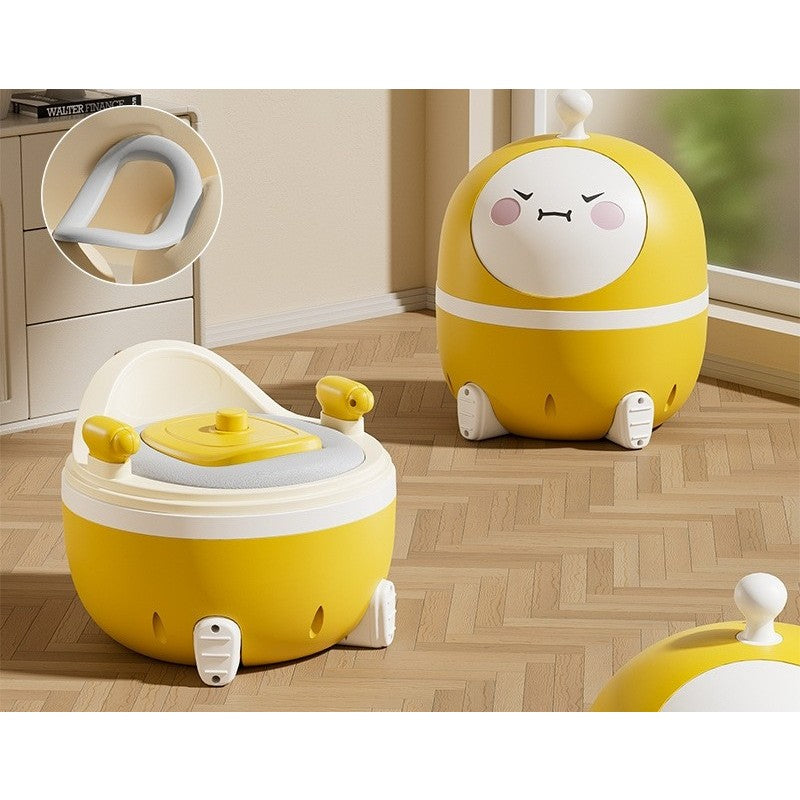 Olita 2in1 cu Reductor WC Detasabil, Model Ou, Functie Muzicala si Lumini, Perna Moale PU, Plastic Ecologic, 29 x 29 x 22 cm, Galben