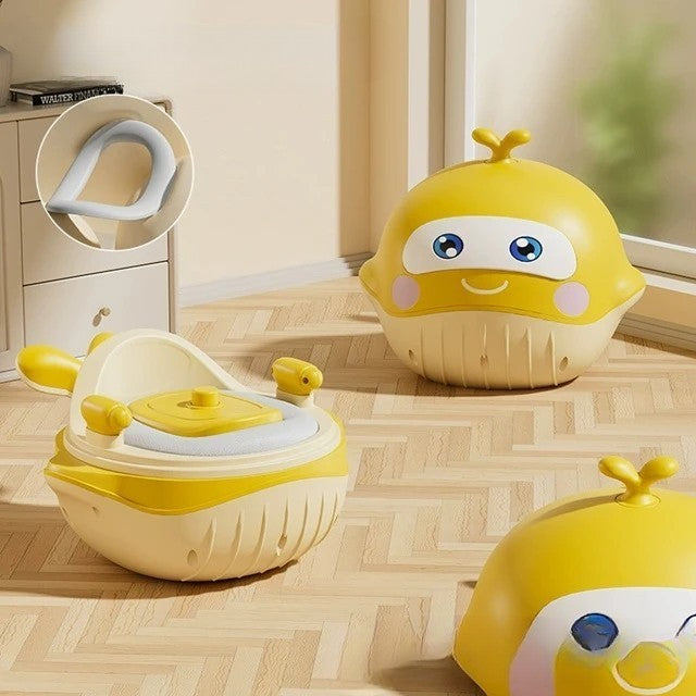 Olita 2in1 Pentru Copii, Model Balena cu Reductor WC Detasabil, Muzica si Lumini, Perna Moale PU, Plastic Ecologic, 36 x 41 x 20 cm, Galben