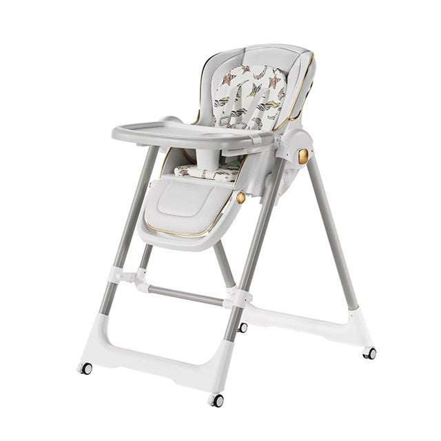 Scaun de Masa 2in1 si Balansoar pentru Copii, Multifunctional, Pliabil cu Roti si Inaltime Reglabila, Otel si Piele PU, 6 Luni - 4 Ani, Gri