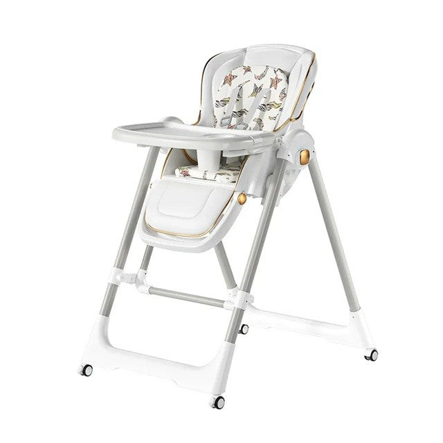 Scaun de Masa 2in1 si Balansoar pentru Copii, Pliabil, cu Roti, Inaltime si Spatar Reglabil, Tava Dubla, Centura 5 Puncte, Otel si Piele PU, 96 x 56 x 76 cm, Alb