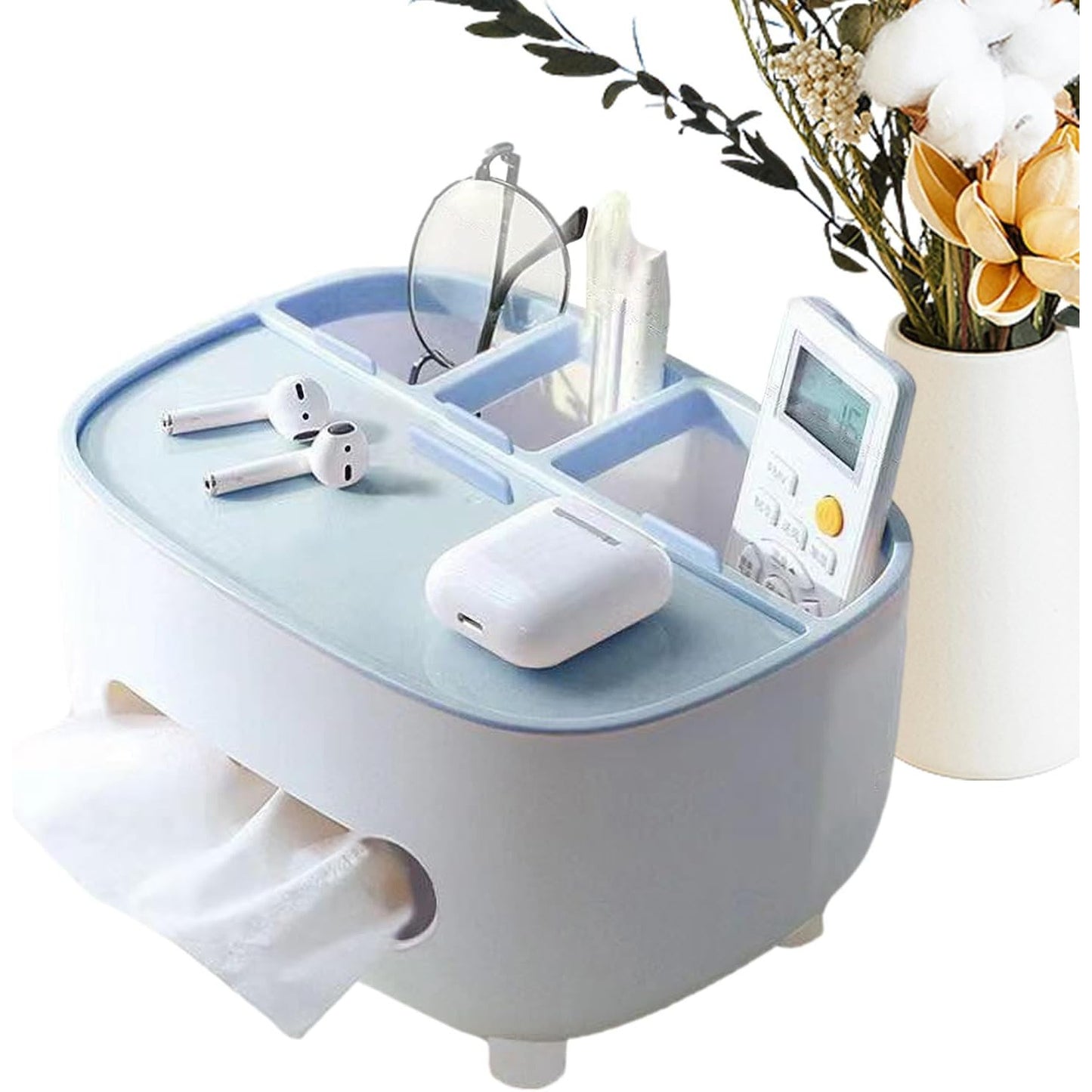 Suport Servetele si Organizator Multifunctional, Cutie Depozitare Accesorii, Design Minimalist, Material ABS, 21x12x12 cm, Albastru