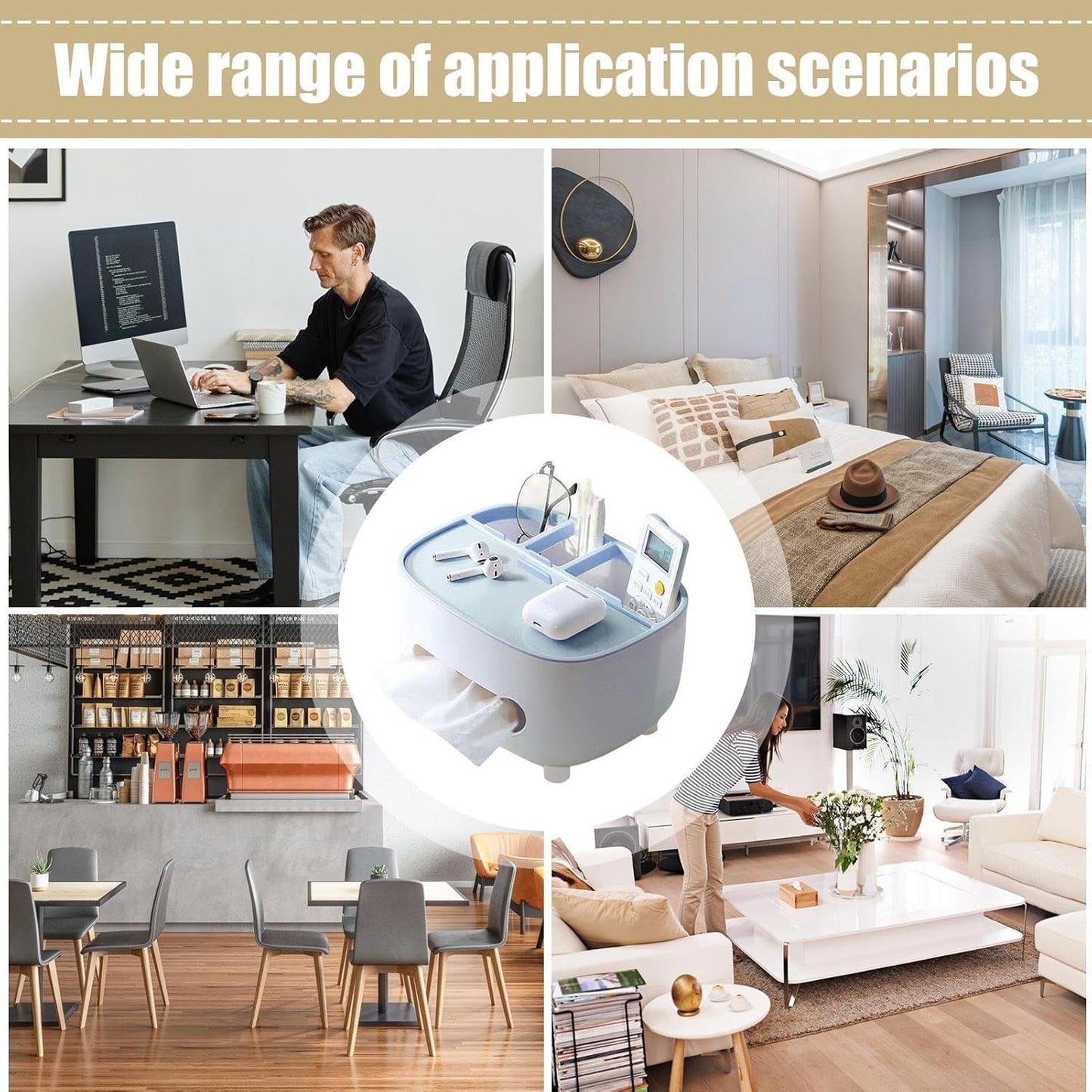 Suport Servetele si Organizator Multifunctional, Cutie Depozitare Accesorii, Design Minimalist, Material ABS, 21x12x12 cm, Albastru