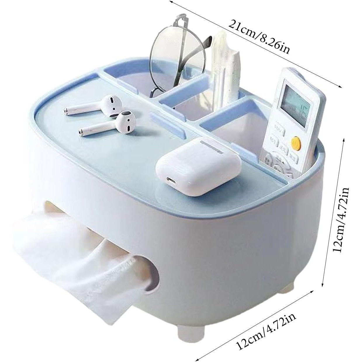 Suport Servetele si Organizator Multifunctional, Cutie Depozitare Accesorii, Design Minimalist, Material ABS, 21x12x12 cm, Albastru