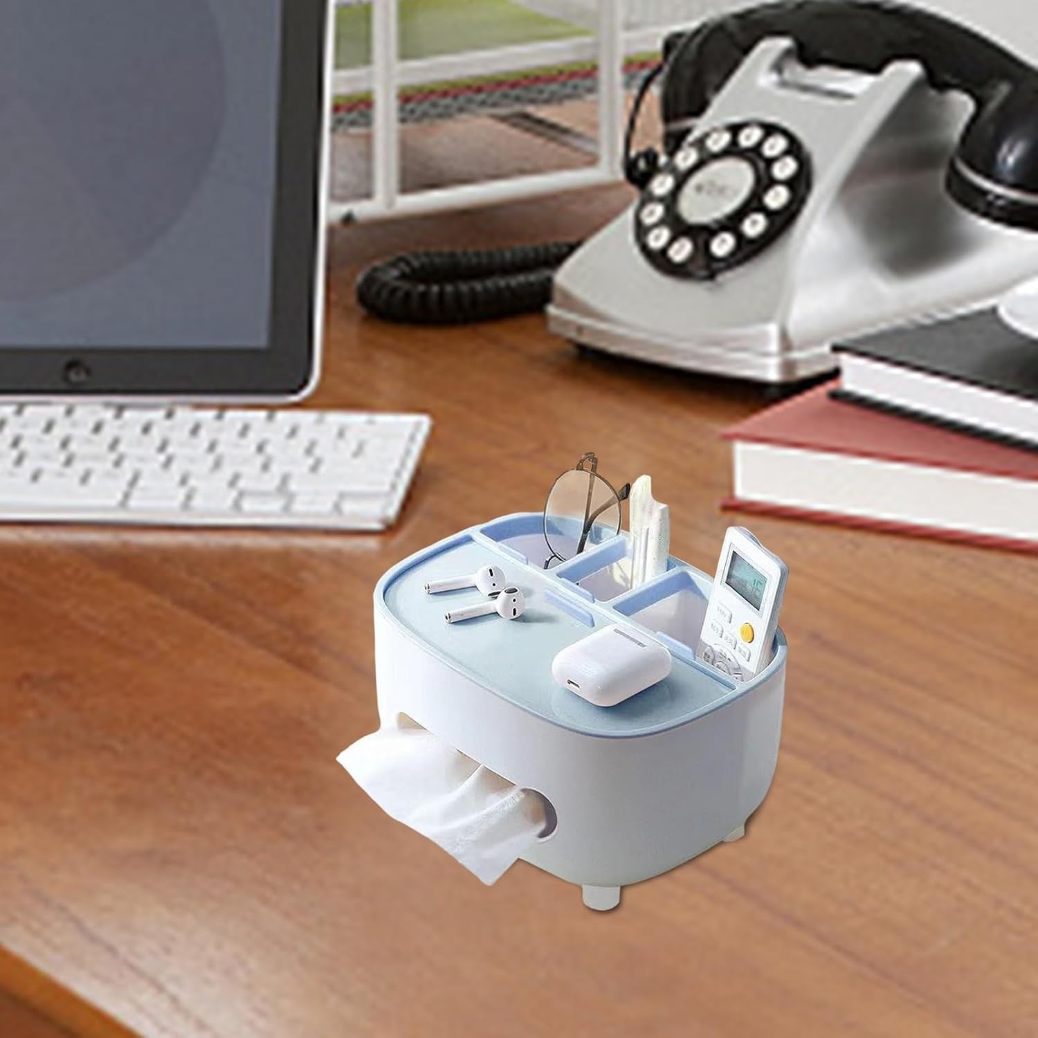 Suport Servetele si Organizator Multifunctional, Cutie Depozitare Accesorii, Design Minimalist, Material ABS, 21x12x12 cm, Albastru