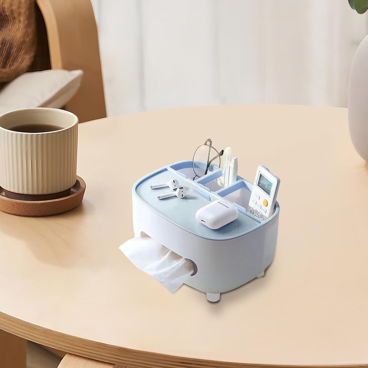 Suport Servetele si Organizator Multifunctional, Cutie Depozitare Accesorii, Design Minimalist, Material ABS, 21x12x12 cm, Albastru