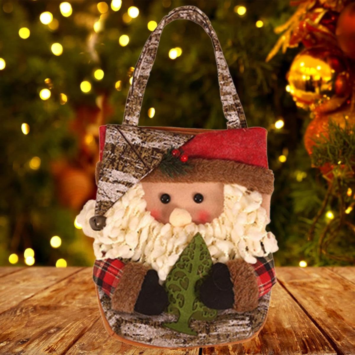 Geanta pentru Cadouri de Craciun, Model Mos Craciun, Decoratiune Festiva Hand-Made, Panza si Bumbac, 46x23x2 cm, Multicolor