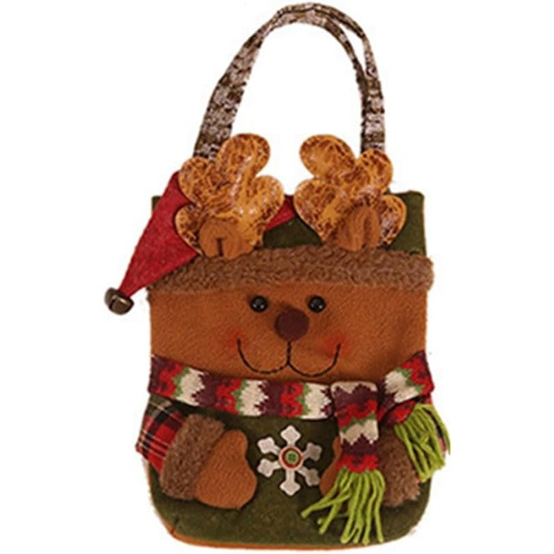Geanta pentru Cadouri de Craciun, Saculet Decorativ Model Ren, Confectionata Manual din Panza si Bumbac, Multicolor, 46x23x2 cm