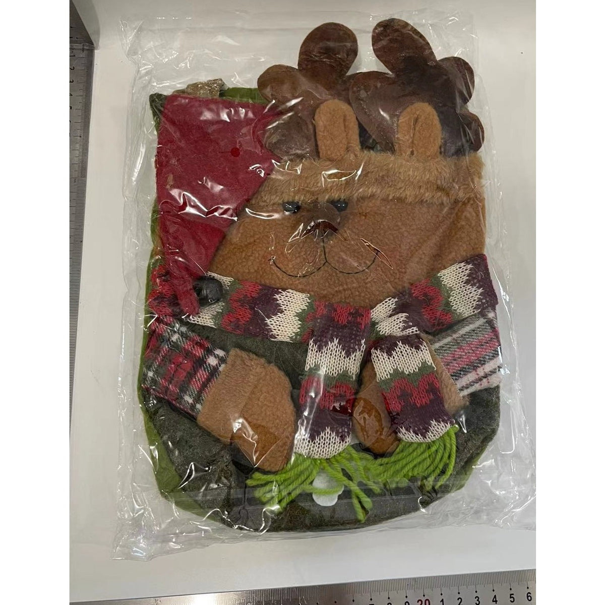 Geanta pentru Cadouri de Craciun, Saculet Decorativ Model Ren, Confectionata Manual din Panza si Bumbac, Multicolor, 46x23x2 cm