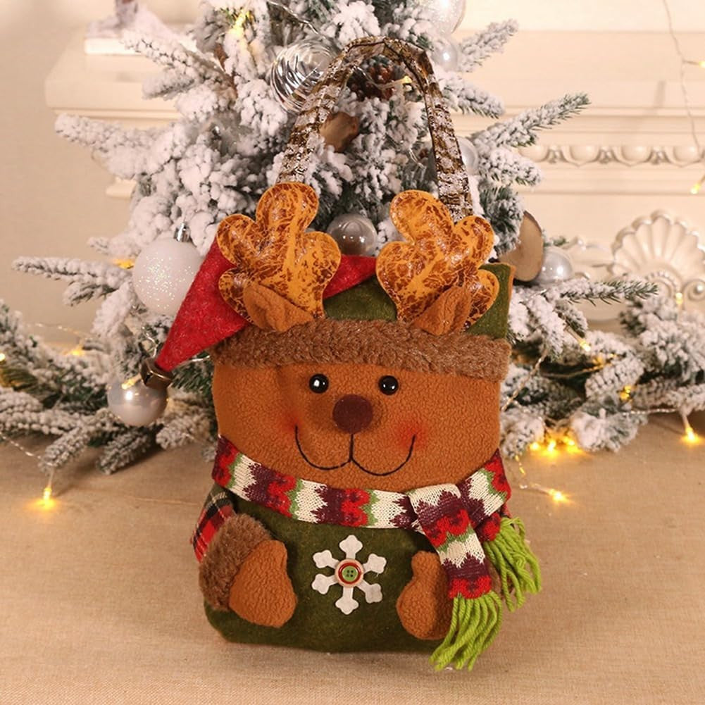 Geanta pentru Cadouri de Craciun, Saculet Decorativ Model Ren, Confectionata Manual din Panza si Bumbac, Multicolor, 46x23x2 cm