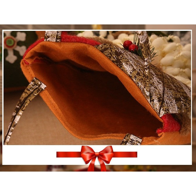 Geanta pentru Cadouri de Craciun, Saculet Decorativ Model Ren, Confectionata Manual din Panza si Bumbac, Multicolor, 46x23x2 cm