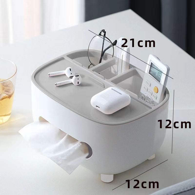 Suport pentru Servetele, Cutie Multifunctionala cu Organizator pentru Obiecte Personale, Design Minimalist Modern, Material ABS Rezistent, pentru Birou sau Masa, 21x12x12 cm, Gri
