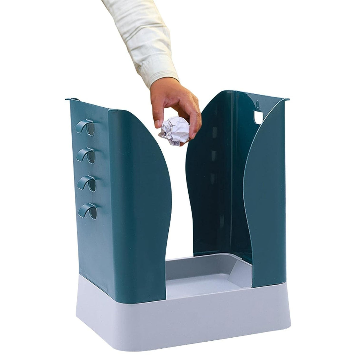 Cos de Gunoi Extensibil, Recipient Pliabil si Reglabil pentru Bucatarie sau Birou, Plastic Rezistent, 21x25x17 cm, Albastru Gri