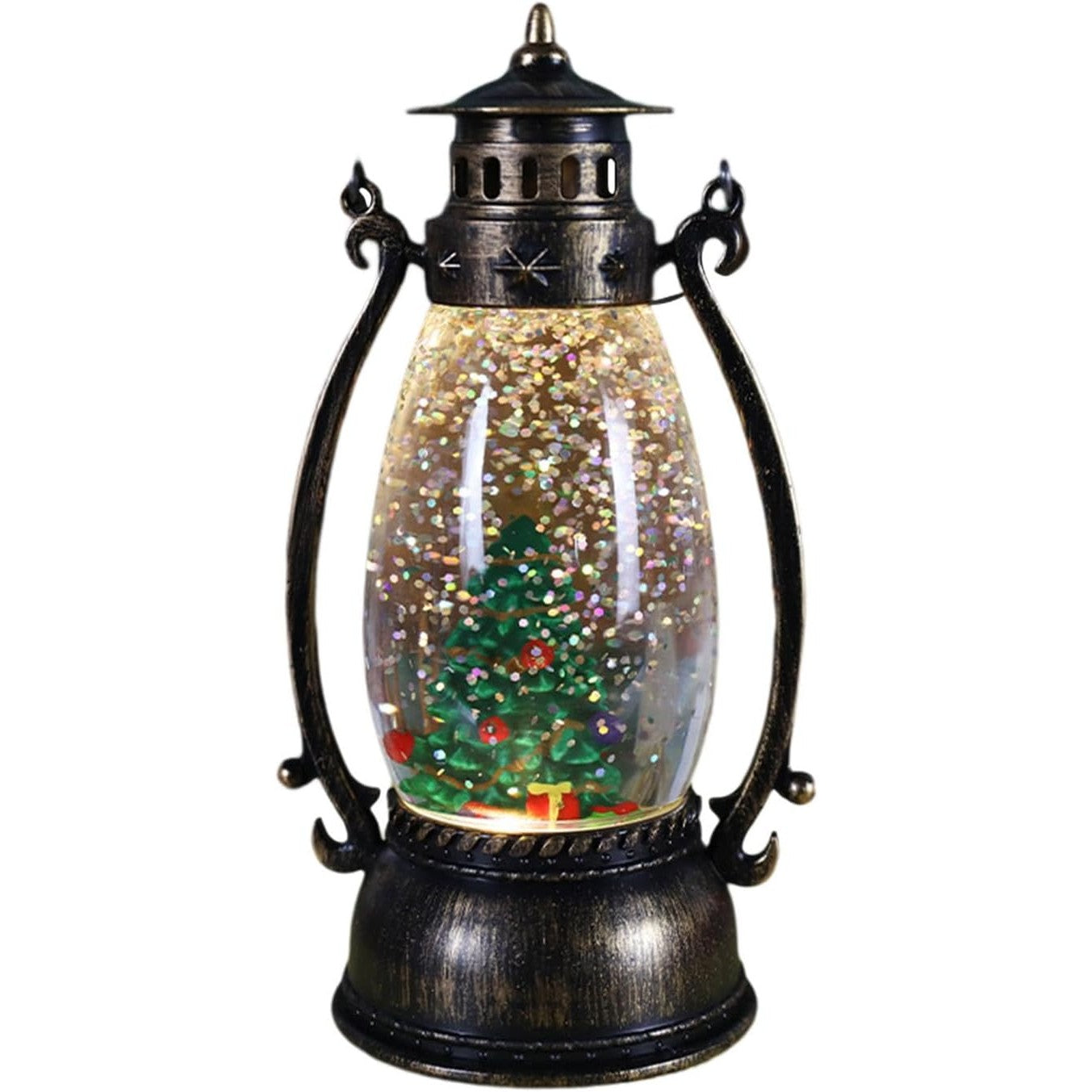 Felinar De Craciun Cu LED, Decoratiune Luminoasa Model Lampa Cu Ulei, Ornament Brad Cu Maner, Plastic PVC, 14x7x6 cm, Negru