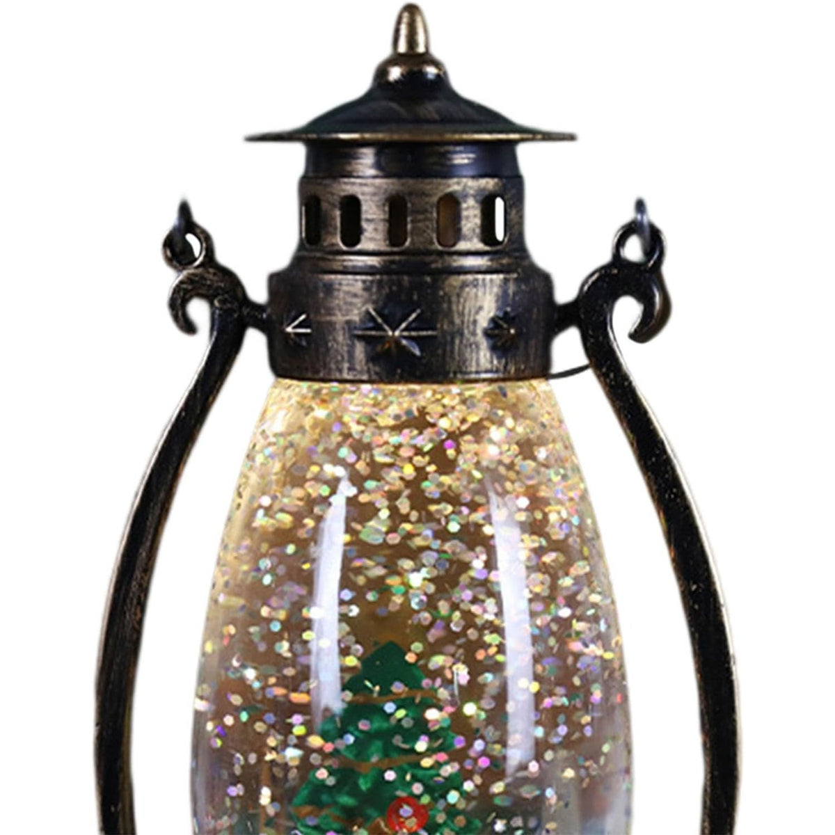 Felinar De Craciun Cu LED, Decoratiune Luminoasa Model Lampa Cu Ulei, Ornament Brad Cu Maner, Plastic PVC, 14x7x6 cm, Negru