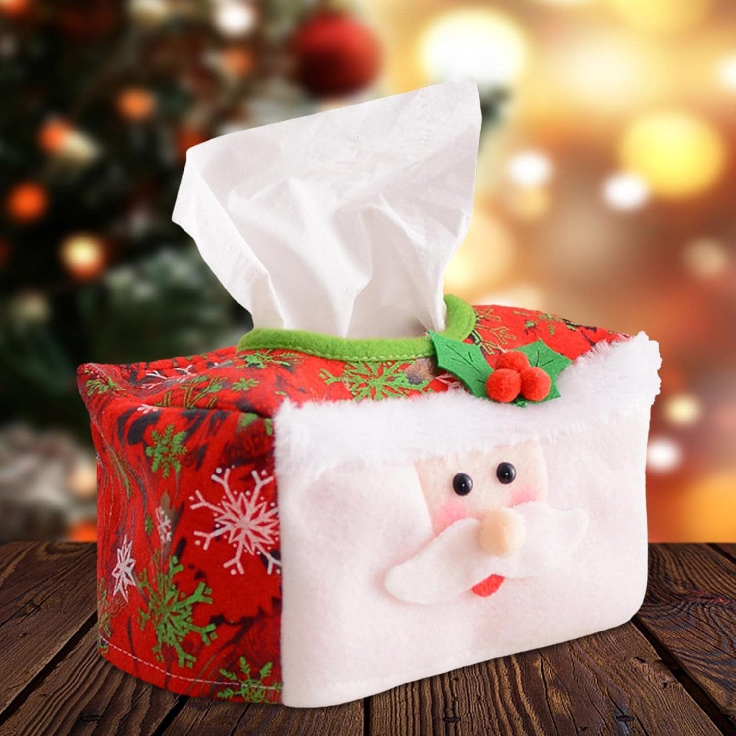 Cutie Decorativa Pentru Servetele, Model Mos Craciun, Tematica Festiva, Material Textil, 16 x 10 cm, Rosu