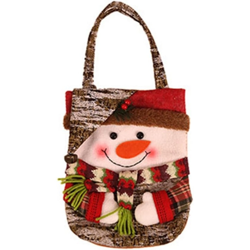 Geanta pentru Cadouri de Craciun, Model Om de Zapada, Decoratiune Festiva Hand-Made, Panza si Bumbac, 46x23x2 cm, Multicolor