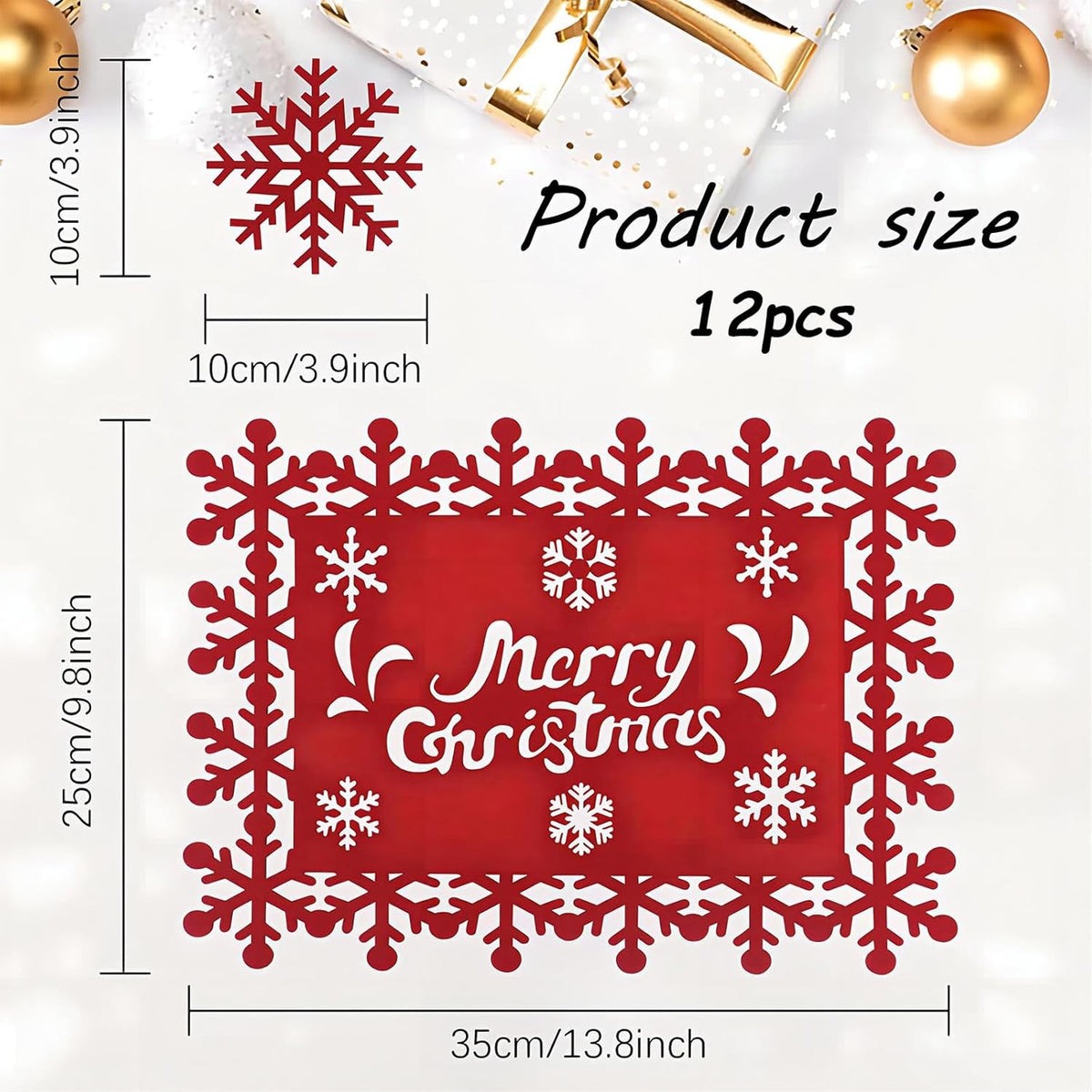 Teomarket, Set 12 Piese Servete De Masa Si Suporturi Pahare, Design Craciun Merry Christmas, Material Textil Premium, 6 Servete 25x35 cm si 6 Suporturi 10x10 cm, Rosu