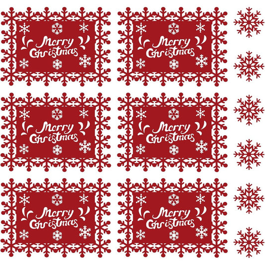 Teomarket, Set 12 Piese Servete De Masa Si Suporturi Pahare, Design Craciun Merry Christmas, Material Textil Premium, 6 Servete 25x35 cm si 6 Suporturi 10x10 cm, Rosu