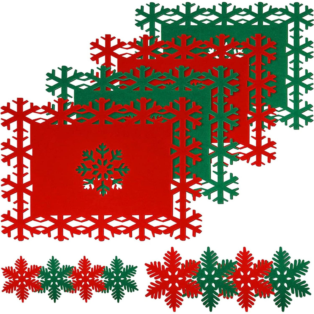 Set 12 Servete pentru Masa si Suporturi Tacamuri, Protectie Masa Rezistenta la Pete, Design Modern, 3 Dimensiuni, Verde-Rosu, 12 Piese