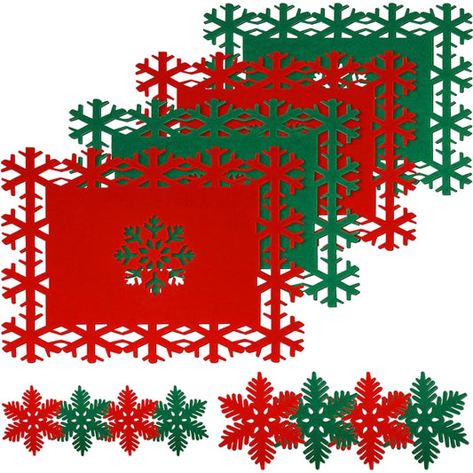 Set 12 Servete pentru Masa si Suporturi Tacamuri, Protectie Masa Rezistenta la Pete, Design Modern, 3 Dimensiuni, Verde-Rosu, 12 Piese