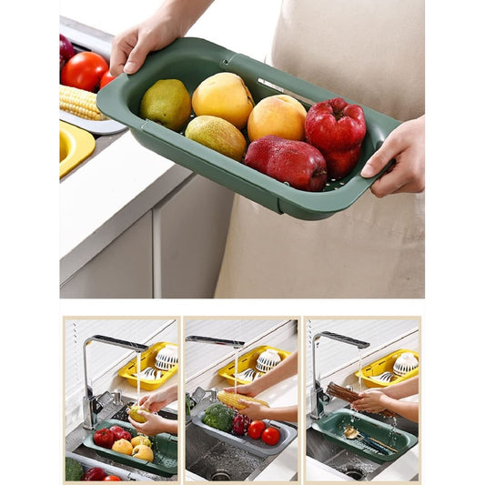 Cos Scurgere Chiuveta Bucatarie, Suport Telescopic Ajustabil pentru Fructe si Legume, Plastic PP Rezistent, 36-49 cm, Gri