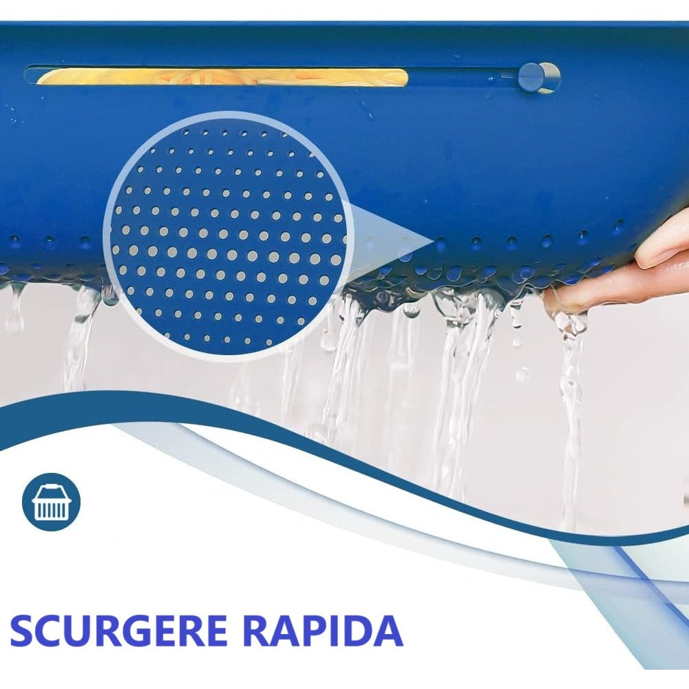 Cos pentru Scurgere Chiuveta Bucatarie, Suport Telescopic si Ajustabil pentru Legume si Fructe, Plastic PP, 36-49 cm, Albastru