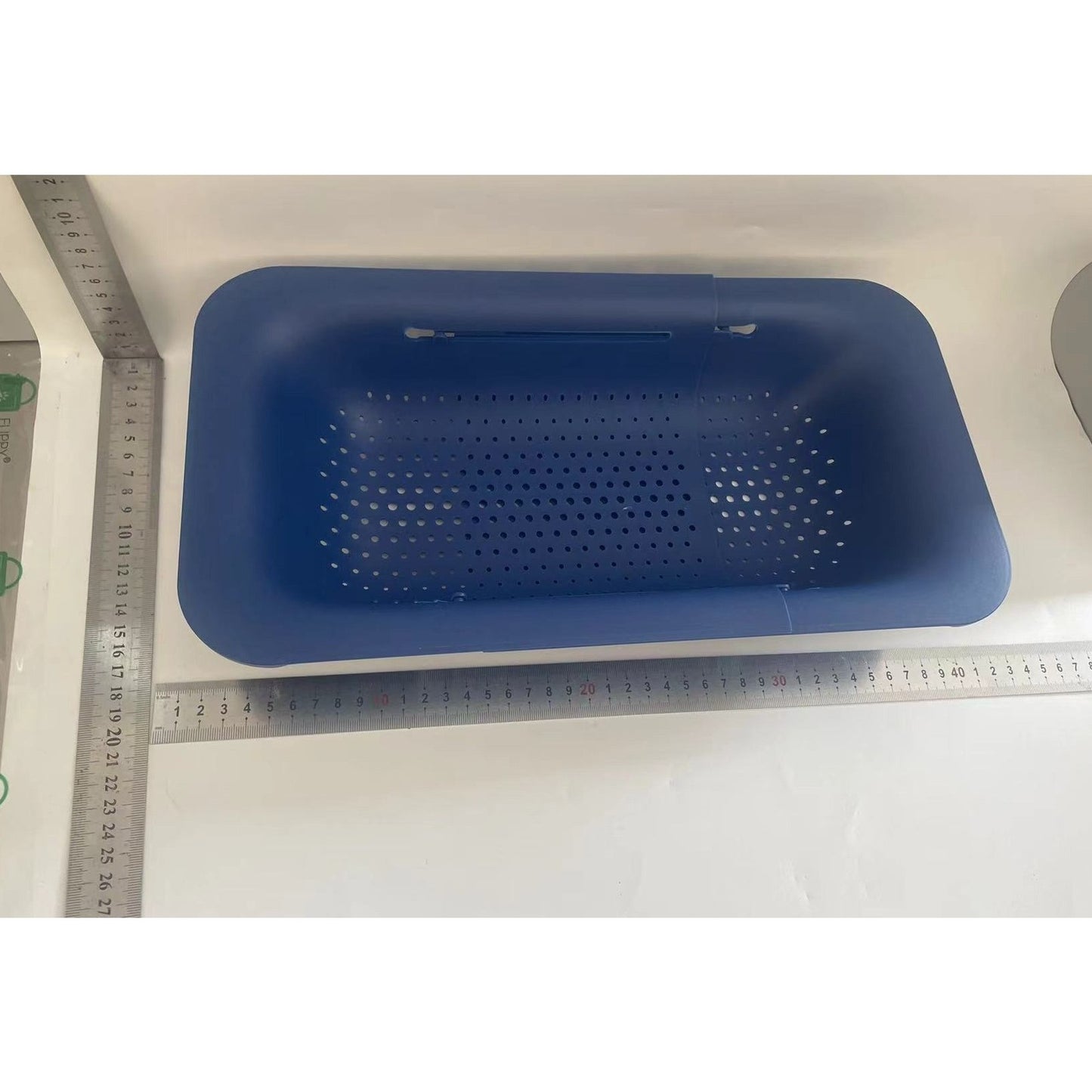 Cos pentru Scurgere Chiuveta Bucatarie, Suport Telescopic si Ajustabil pentru Legume si Fructe, Plastic PP, 36-49 cm, Albastru