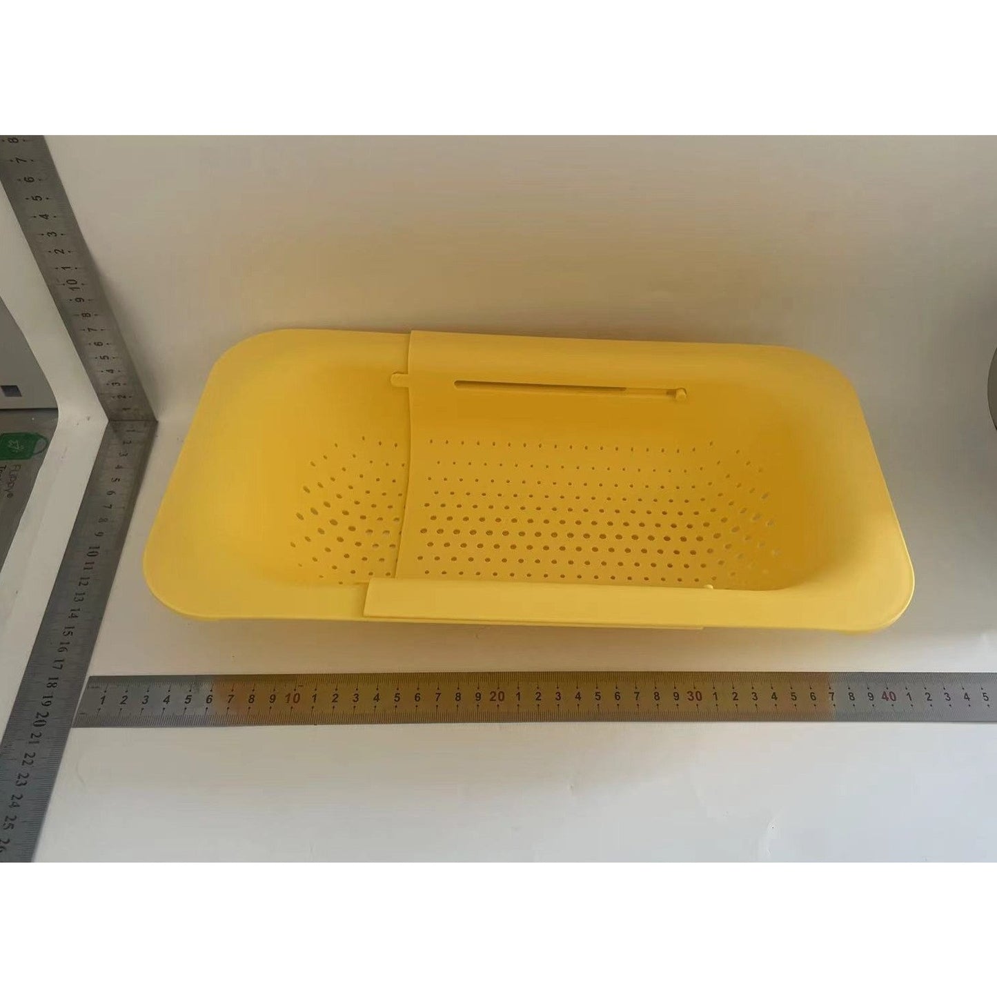 Cos pentru Scurgere Chiuveta de Bucatarie, Suport Telescopic Reglabil pentru Legume si Fructe, Polipropilena, 36-49 cm, Galben