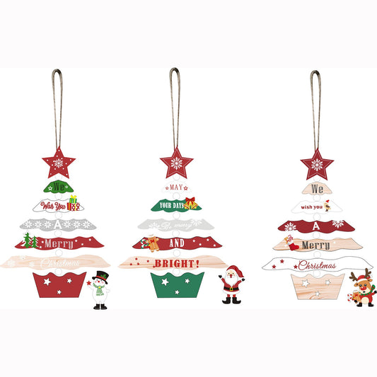 Decoratiune de Craciun pentru Brad, Ornament cu Om de Zapada si Mesaj Festiv, Lemn cu Snur de Agatare, 17x12.8x0.4 cm, Multicolor
