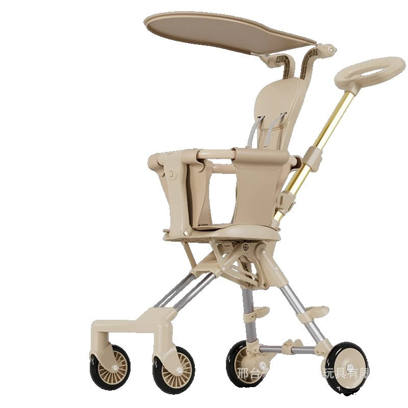 Cărucior Pliabil pentru Copii, Design Reversibil cu Parasolar, Cadru din Aliaj Aluminiu și Material Textil Respirabil, 1-3 Ani, 52 x 42 x 90 cm, Bej