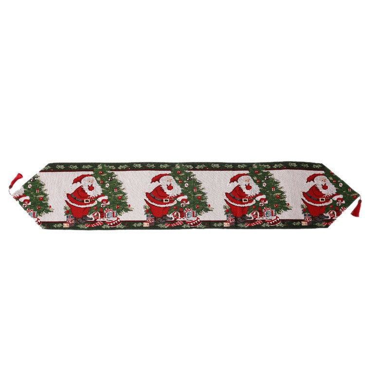 Napron Decorativ pentru Masa, Model Mos Craciun cu Broderie, Tematica Craciun, Amestec Bumbac si Poliester, Rosu/Verde, 35 x 180 cm